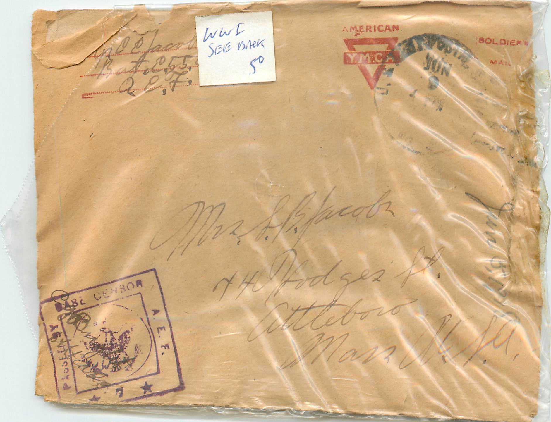 Cover Lettre YMCA American Expeditionary Force 1918 Militaria