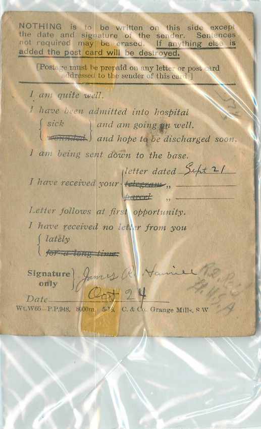 Carte US Militaria Postal Service 1918 Militaria — Back