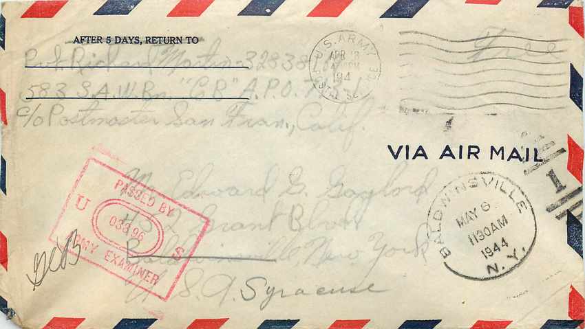 Cover Lettre US Navy 1944 Censored Baldwinsville Militaria