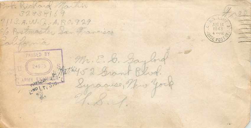Cover Lettre US Navy Censored 1943 Militaria