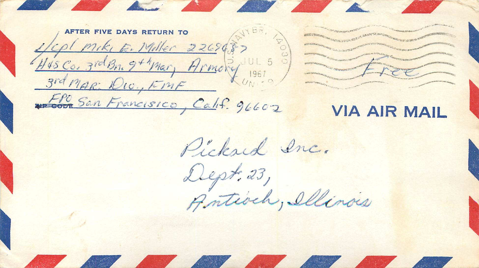 Cover Lettre US Navy 1967 Militaria
