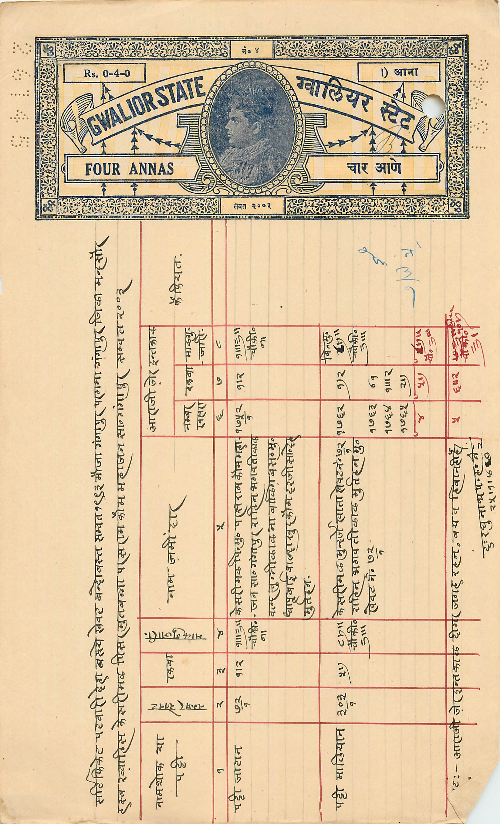 Inde India Fiscal Revenue Court Fee Princely State  Gwalior