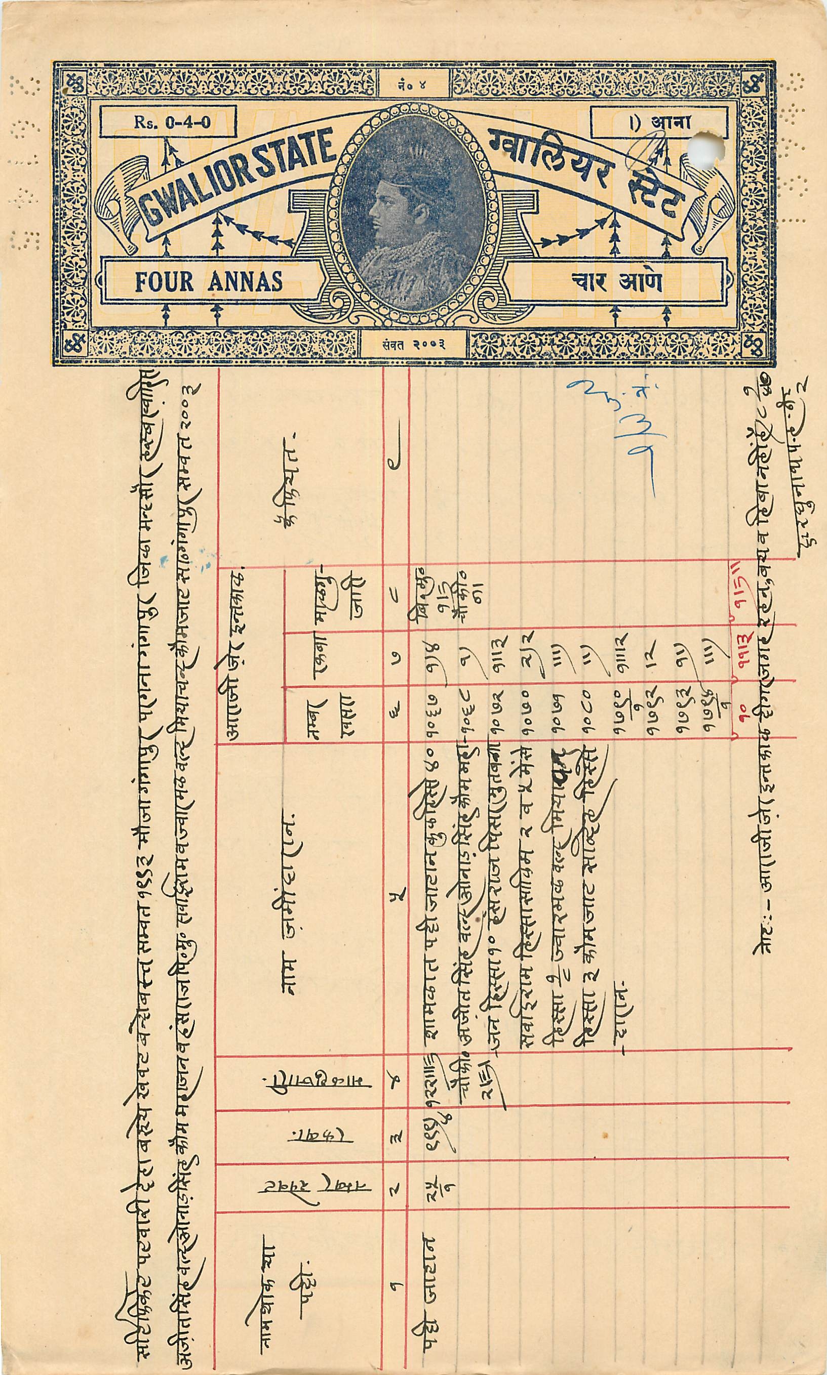 Inde India Fiscal Revenue Court Fee Princely State  Gwalior