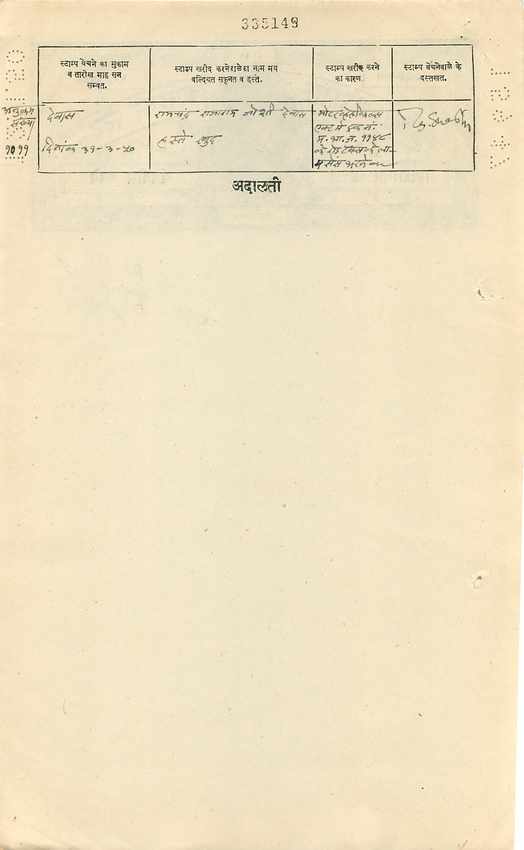 Inde India Fiscal Revenue Court Fee Princely State  Gwalior — Rückseite