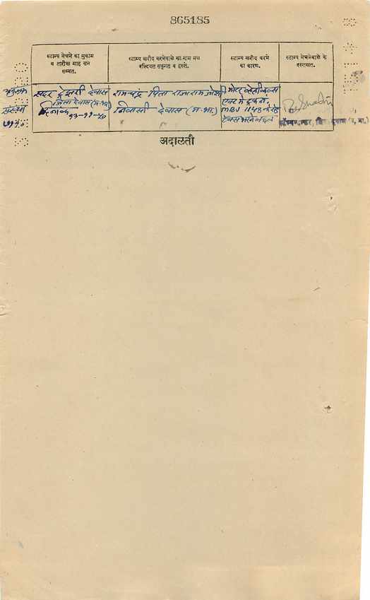 Inde India Fiscal Revenue Court Fee Princely State  Gwalior — Rückseite