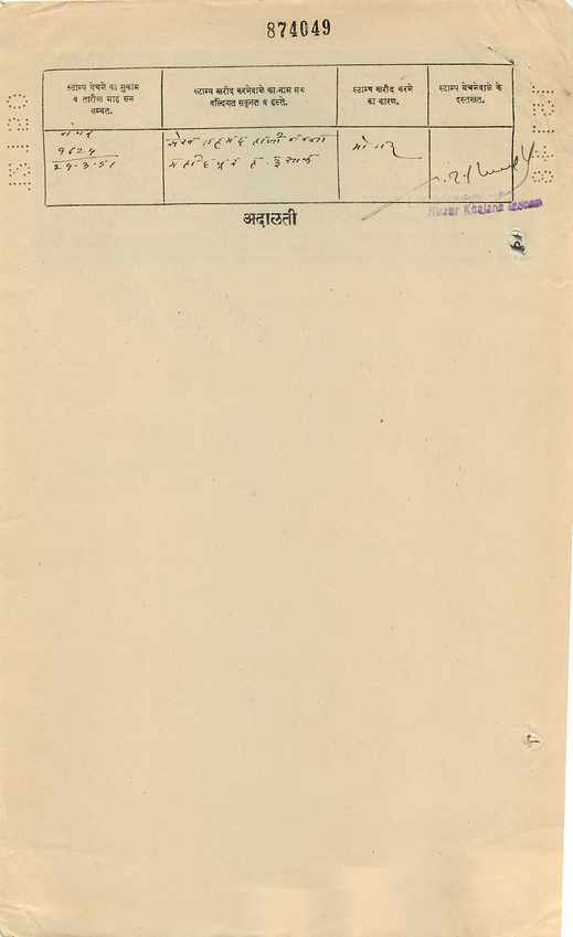 Inde India Fiscal Revenue Court Fee Princely State  Gwalior — Rückseite