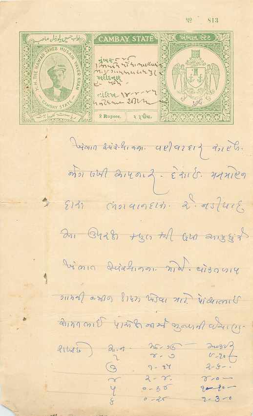 Inde India Fiscal Revenue Court Fee Princely State  Cambay