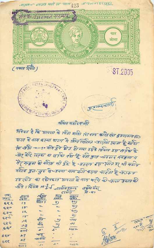 Inde India Fiscal Revenue Court Fee Princely State  Gwalior