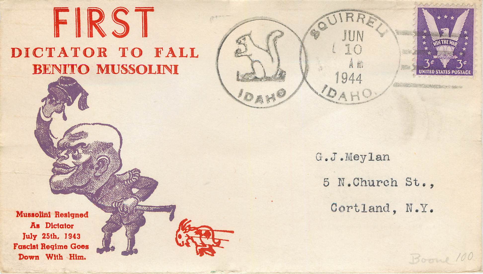 Lettre Cover Benito Mussolini Ecureuil 1944 Chevre Nazi