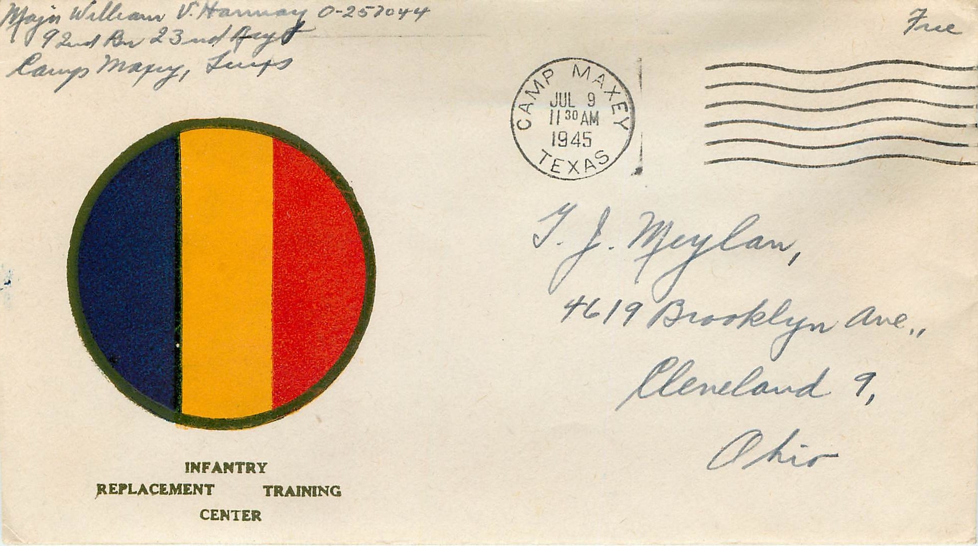Lettre Cover 1945 Camp Maxey Replacement Training Center