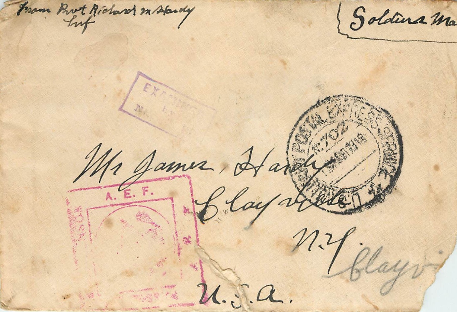Lettre Cover US Censor 1918