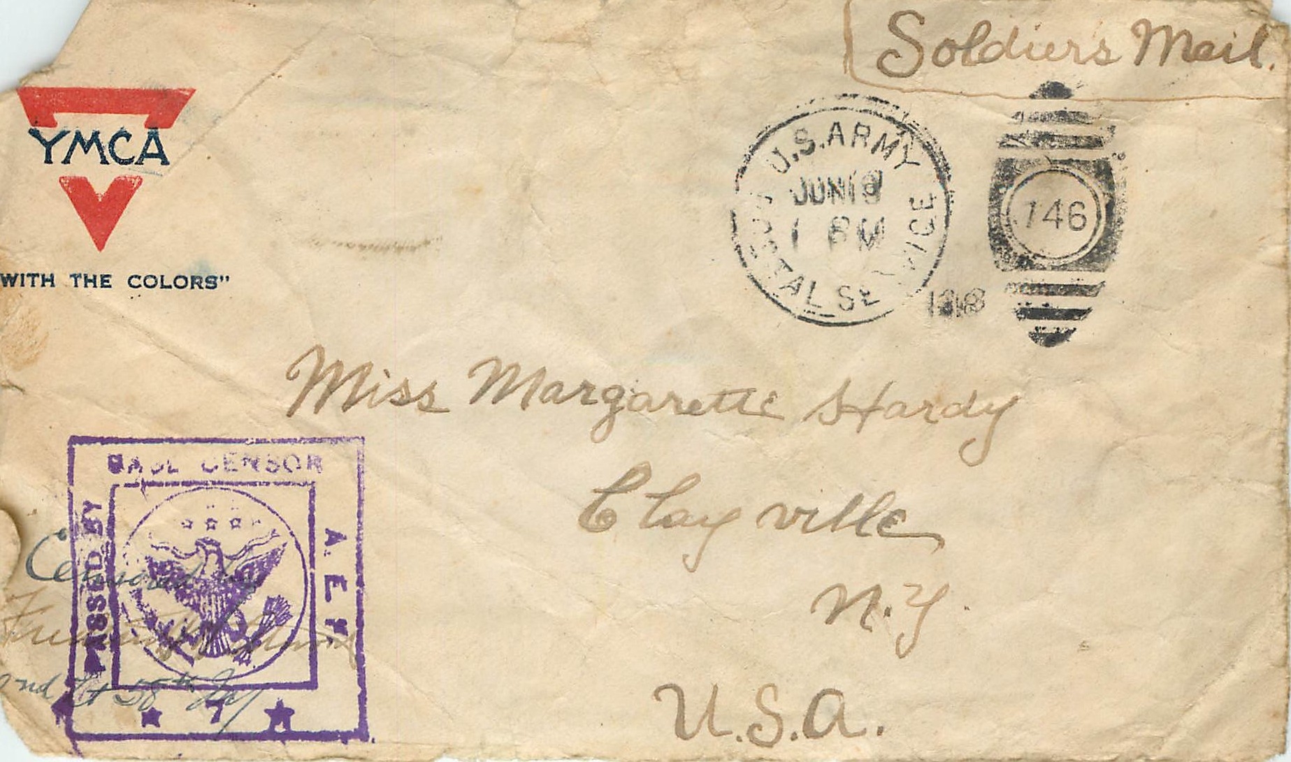 Lettre Cover YMCA 1918 US Censor