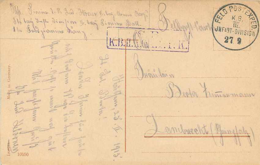 CPA Fantaisie Censure Allemagne WW1  — Rückseite