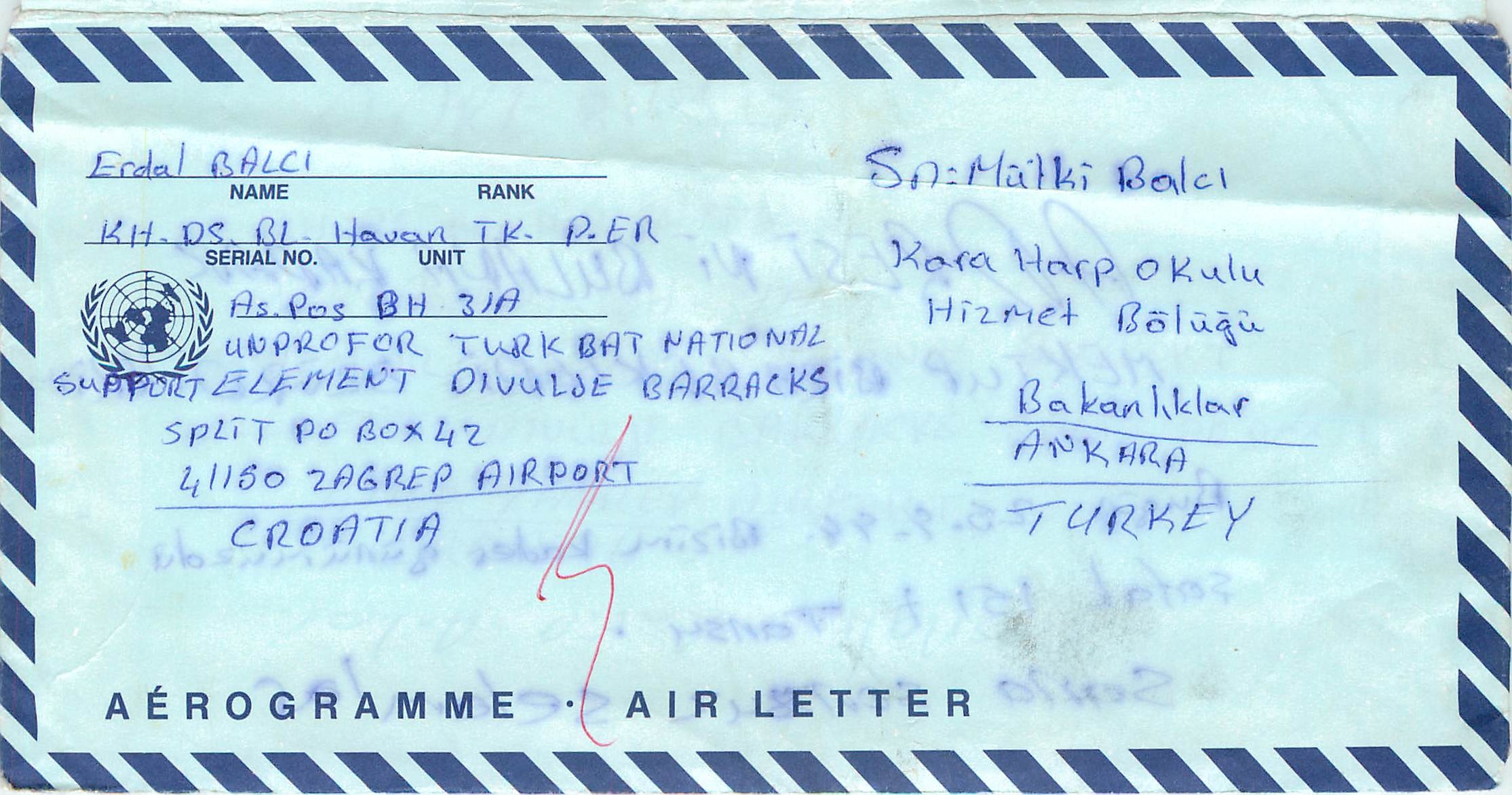 Lettre Cover Aerogramme Croatie Croatia UNO