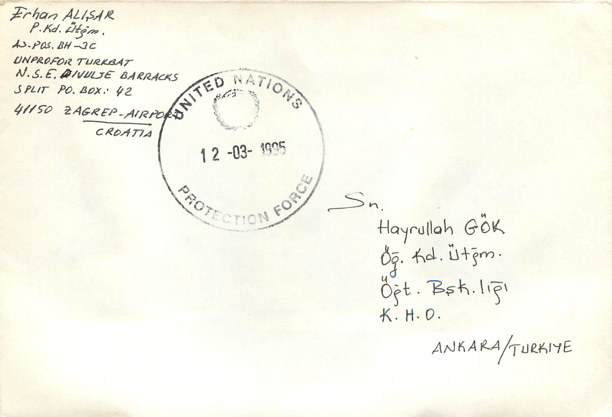 Lettre Cover United Nations 1995 Protection Force Croatie Croatia