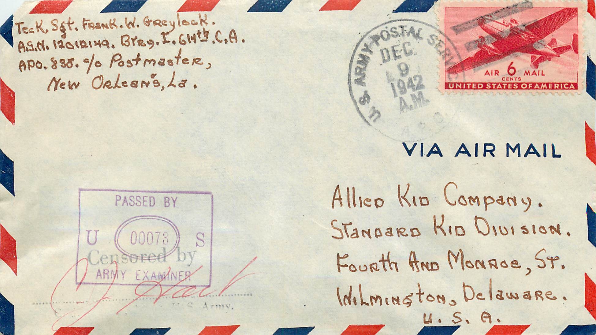 Lettre Cover US Censor 1942