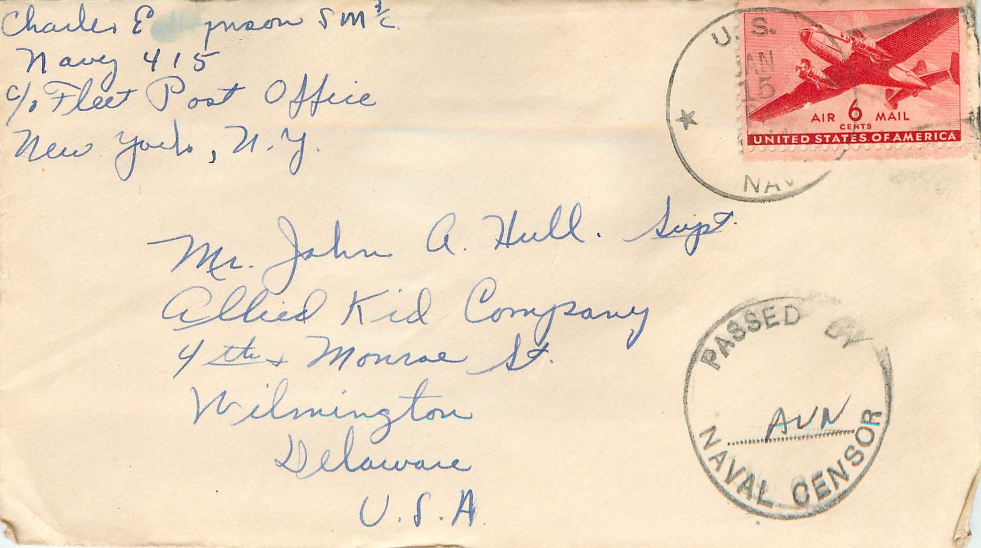 Lettre Cover US Censor 1944