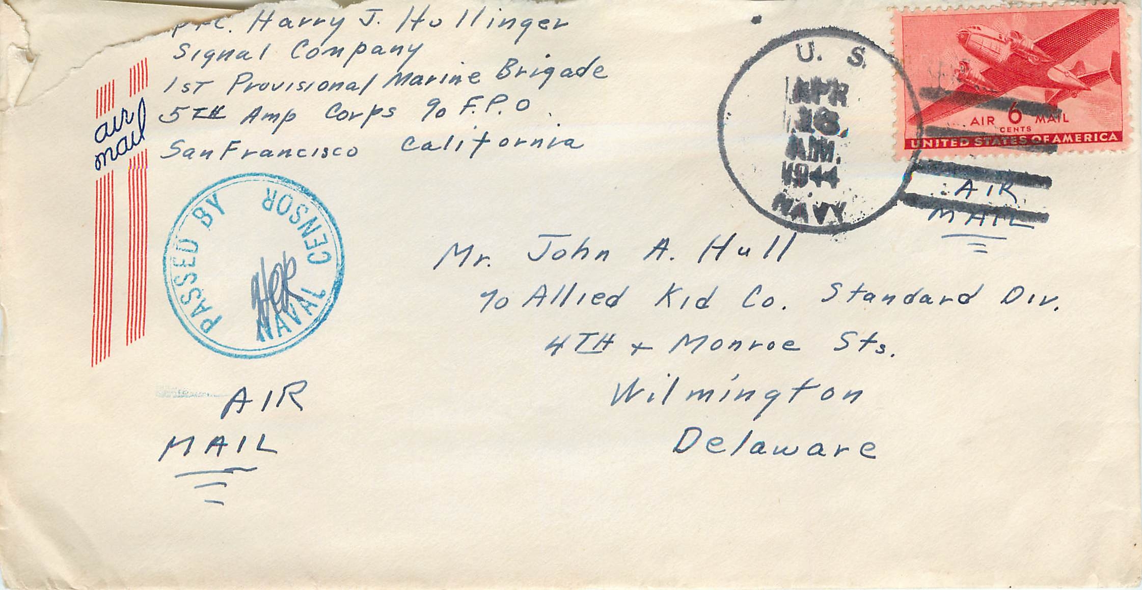 Lettre Cover US Censor 1944