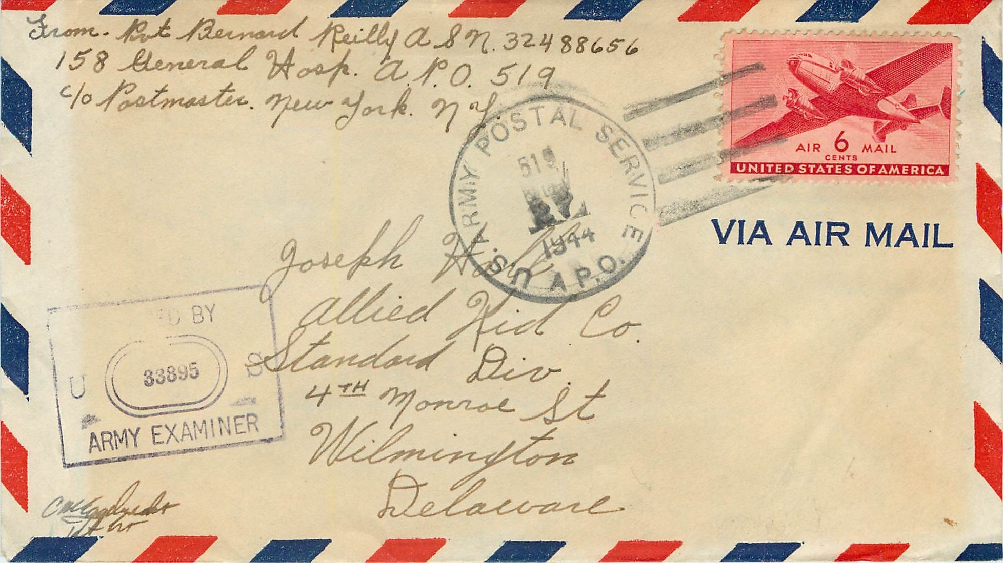 Lettre Cover US Censor 1944
