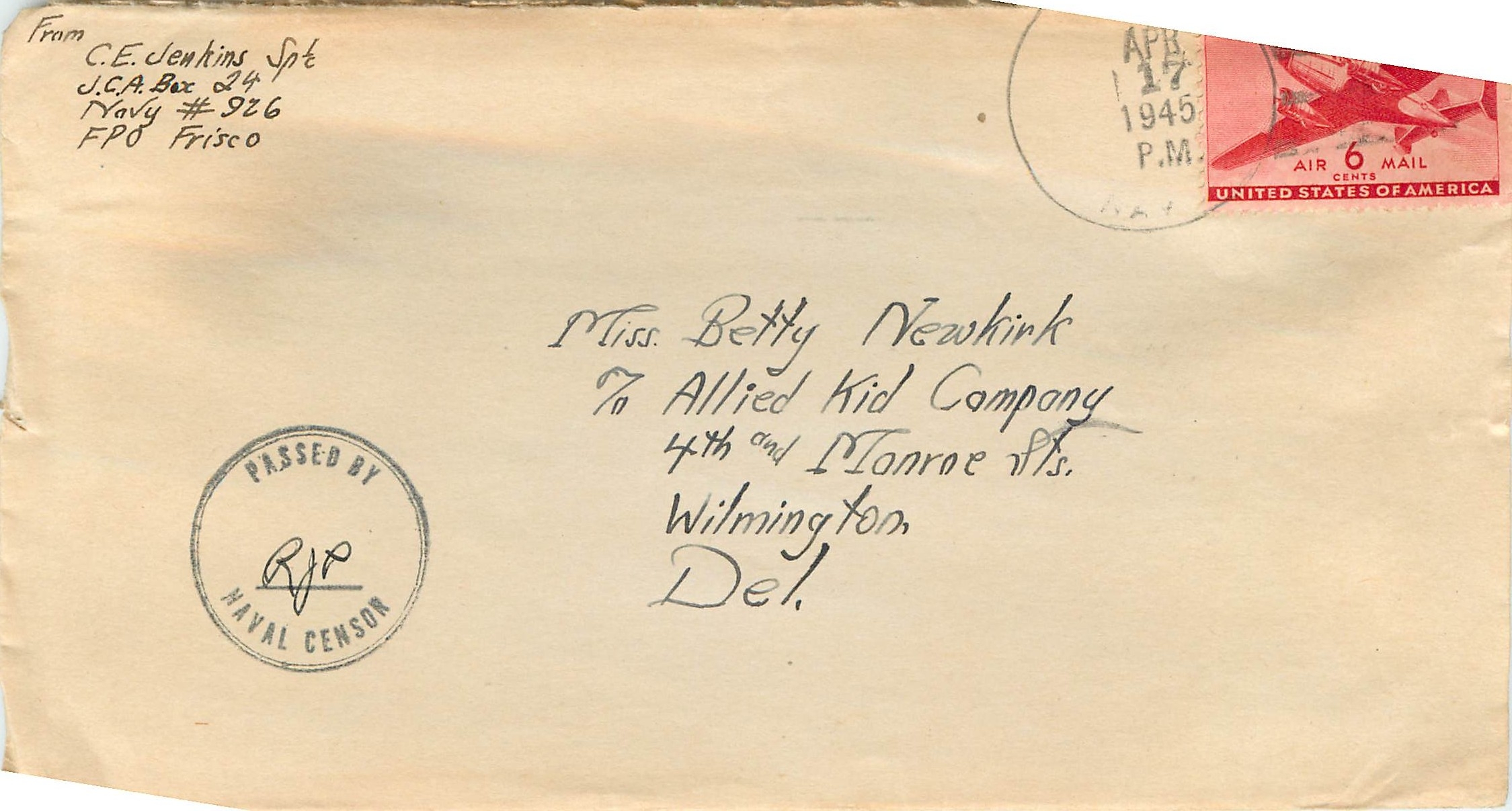 Lettre Cover US Censor 1945