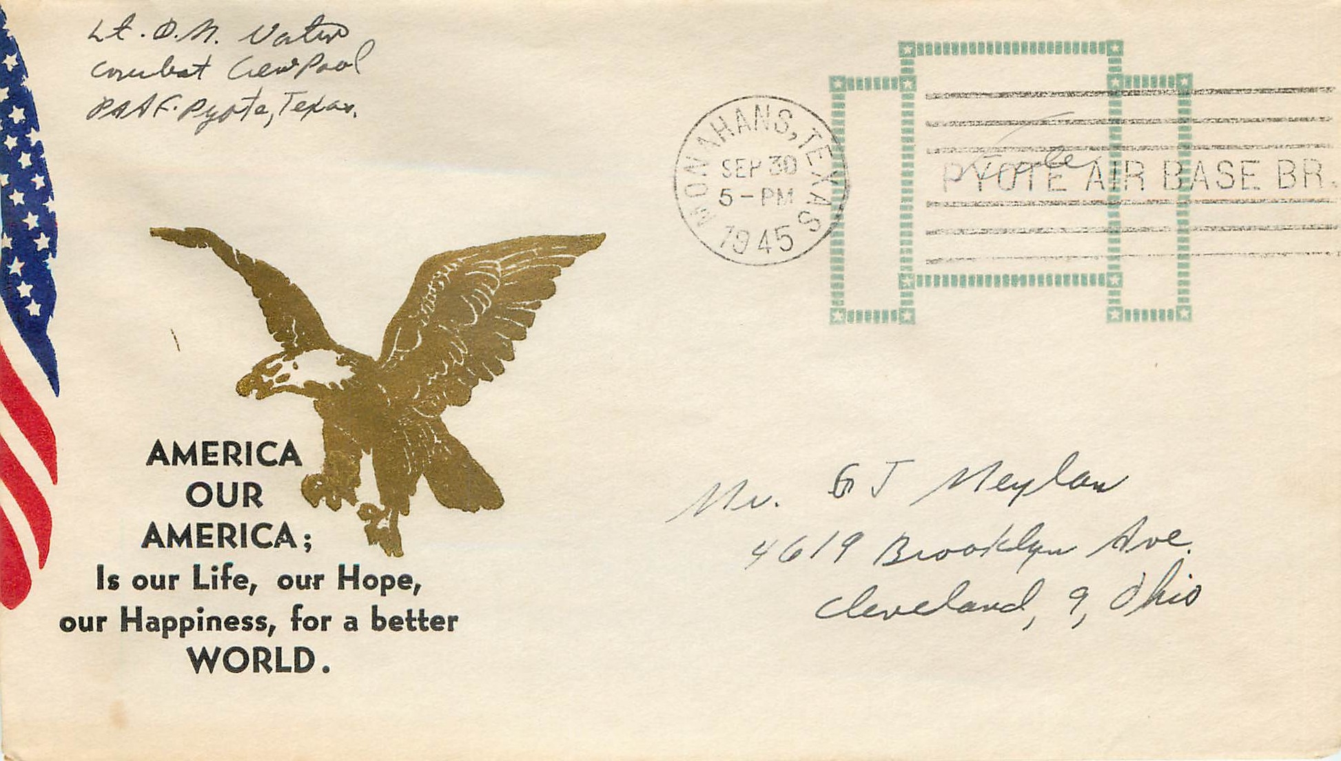 Lettre Cover US Aigle Monahans 1945