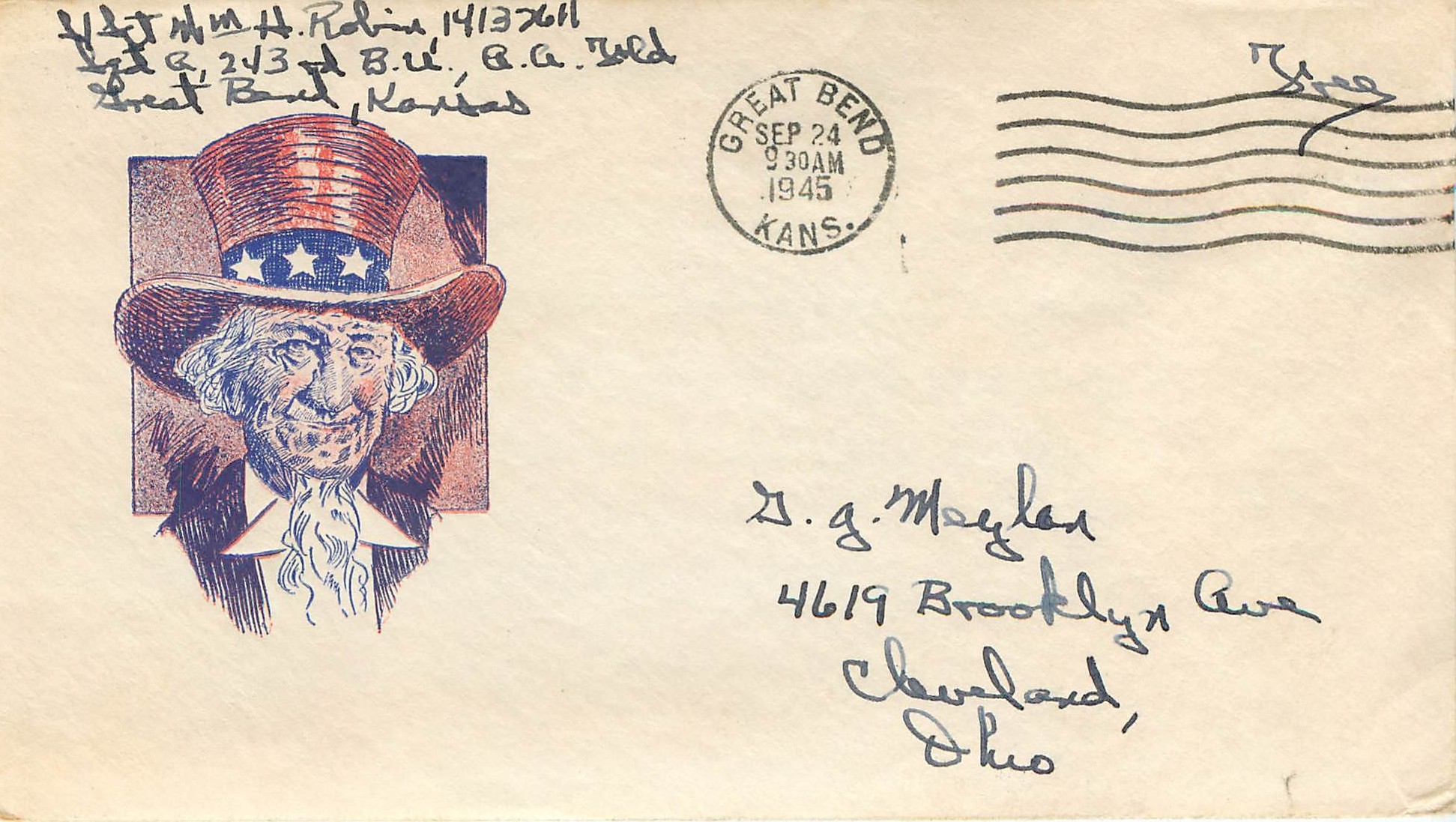 Lettre Cover US 1945 Grat Bend Patriot