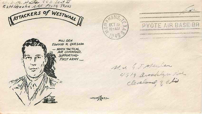 Lettre Cover US Attackers of Westwall Monahans 1945  Maj Quesada
