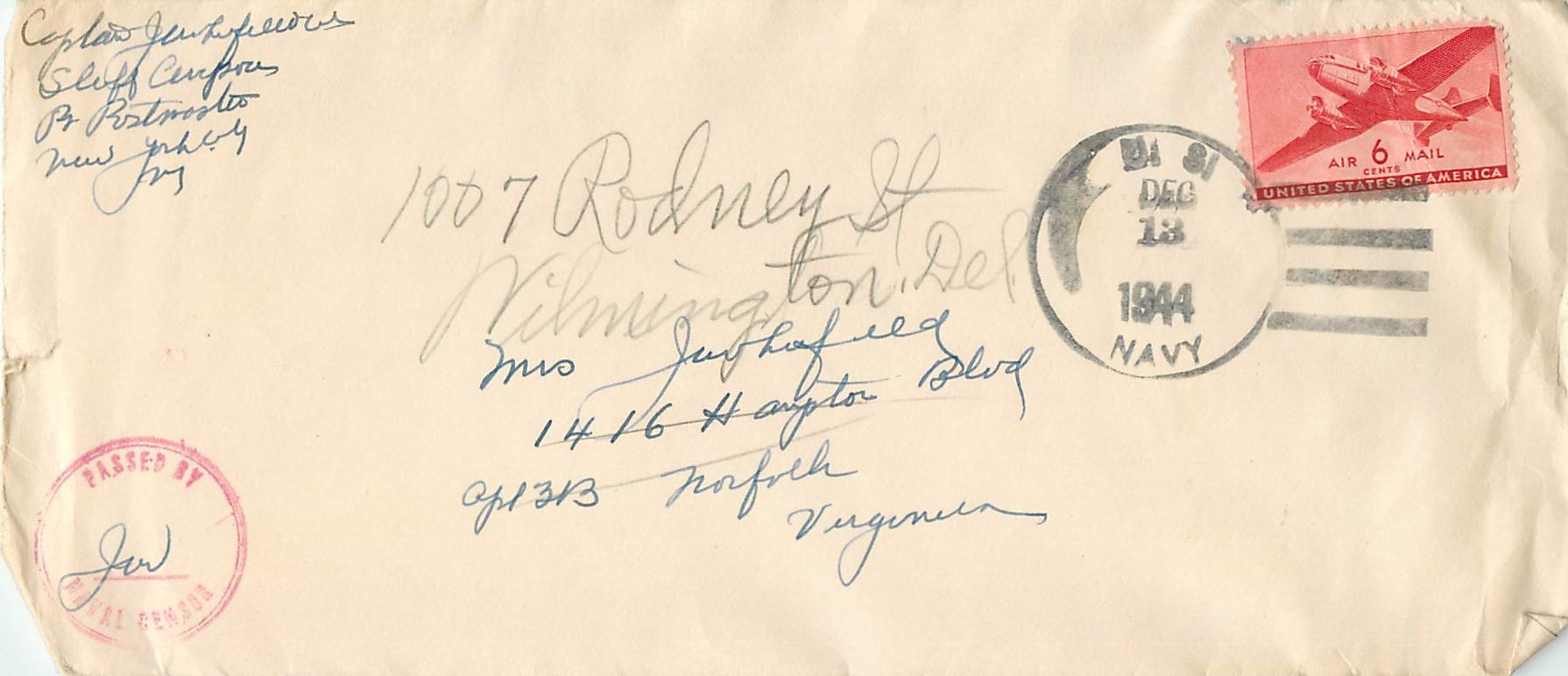 Lettre Cover US Censor  1944