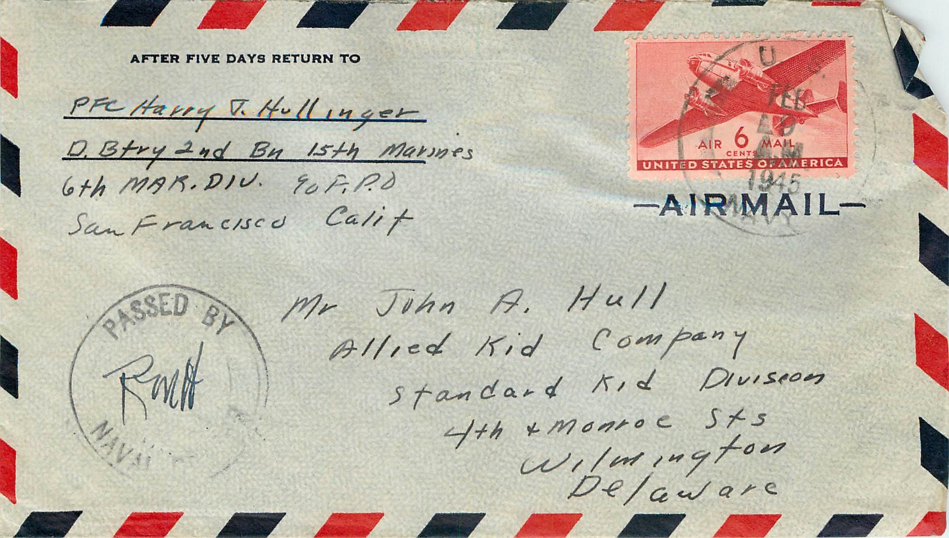 Lettre Cover US Censor 1945