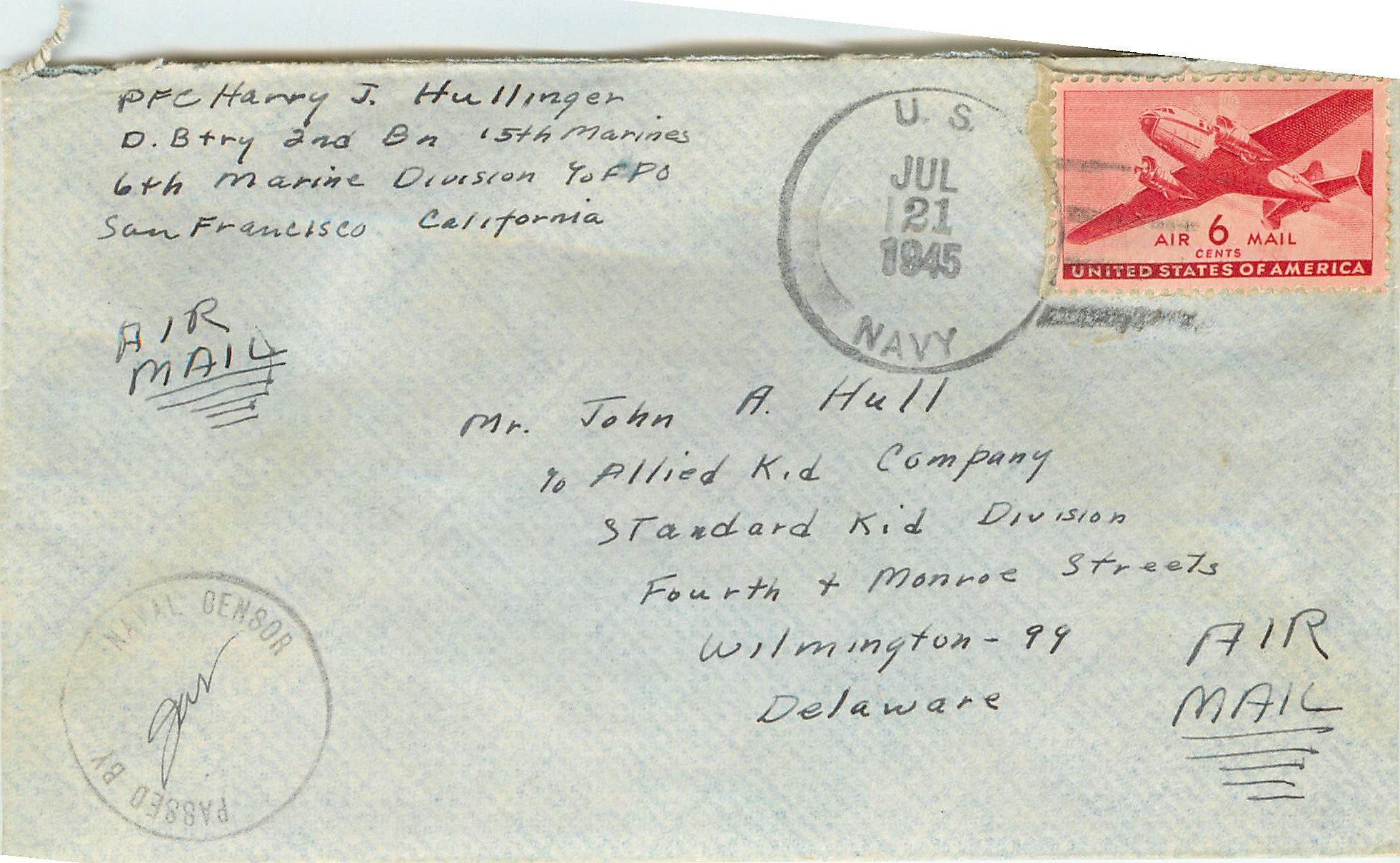 Lettre Cover US Censor 1945