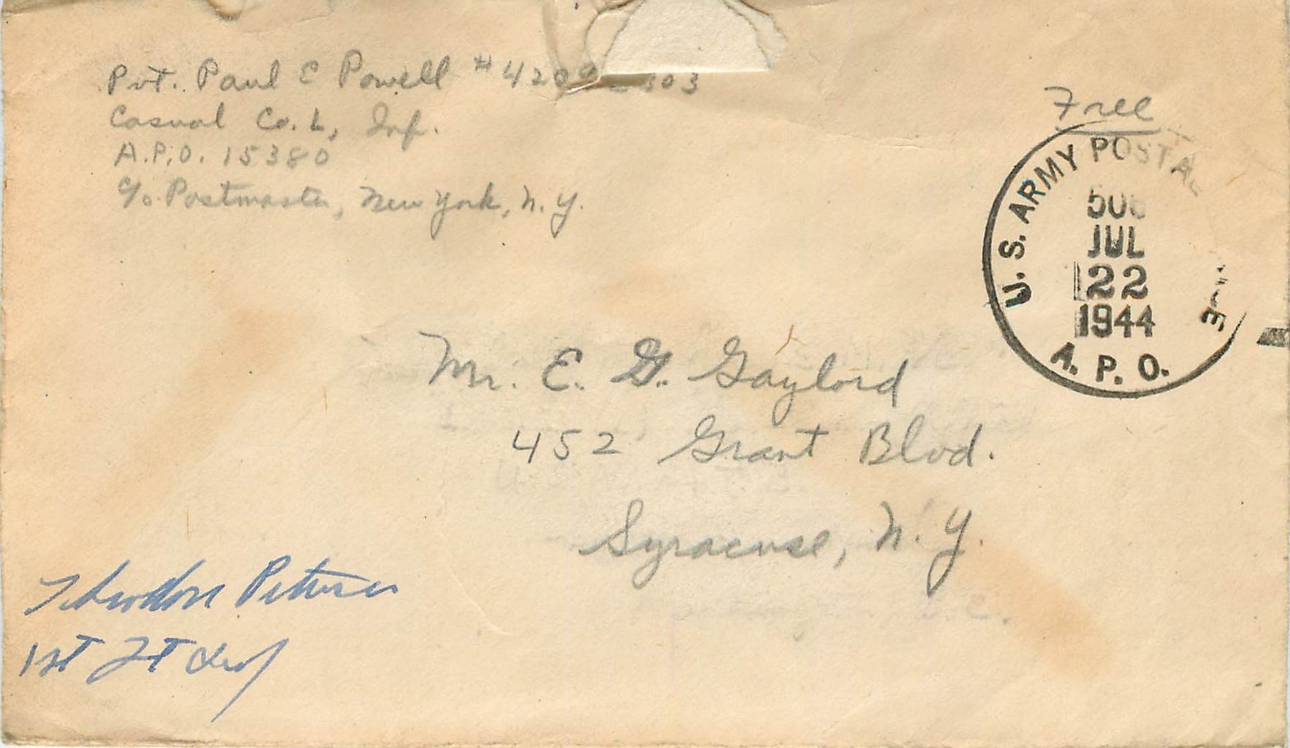 Lettre Cover US Censor 1944