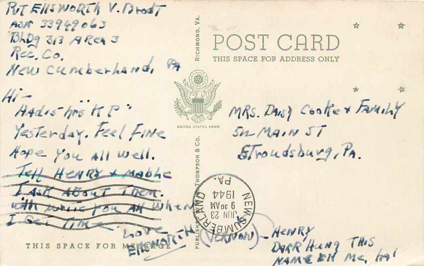 CPA A first formationn Center New Cumberland PA Militaria — Rückseite