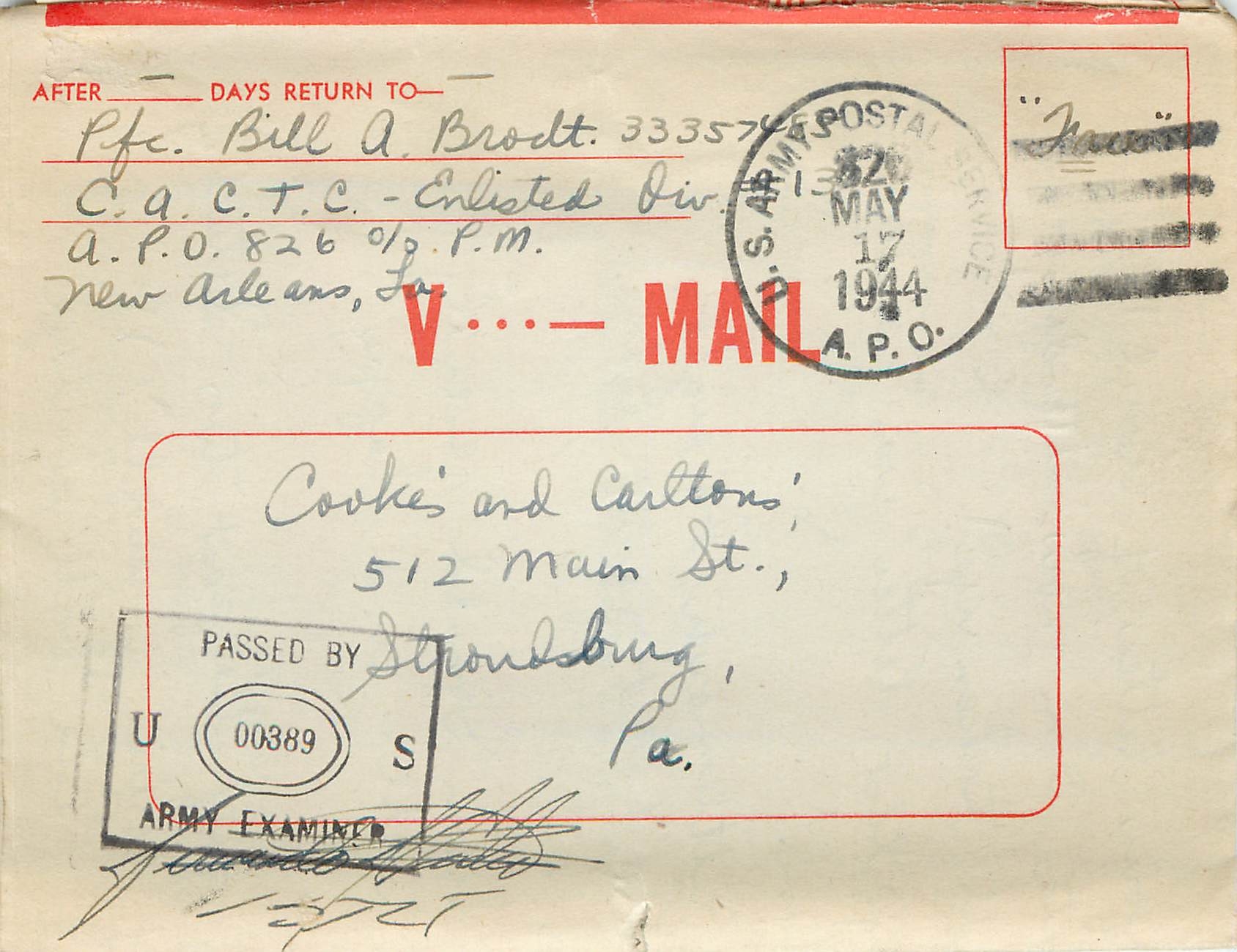 Lettre US Cover US Censor 1944