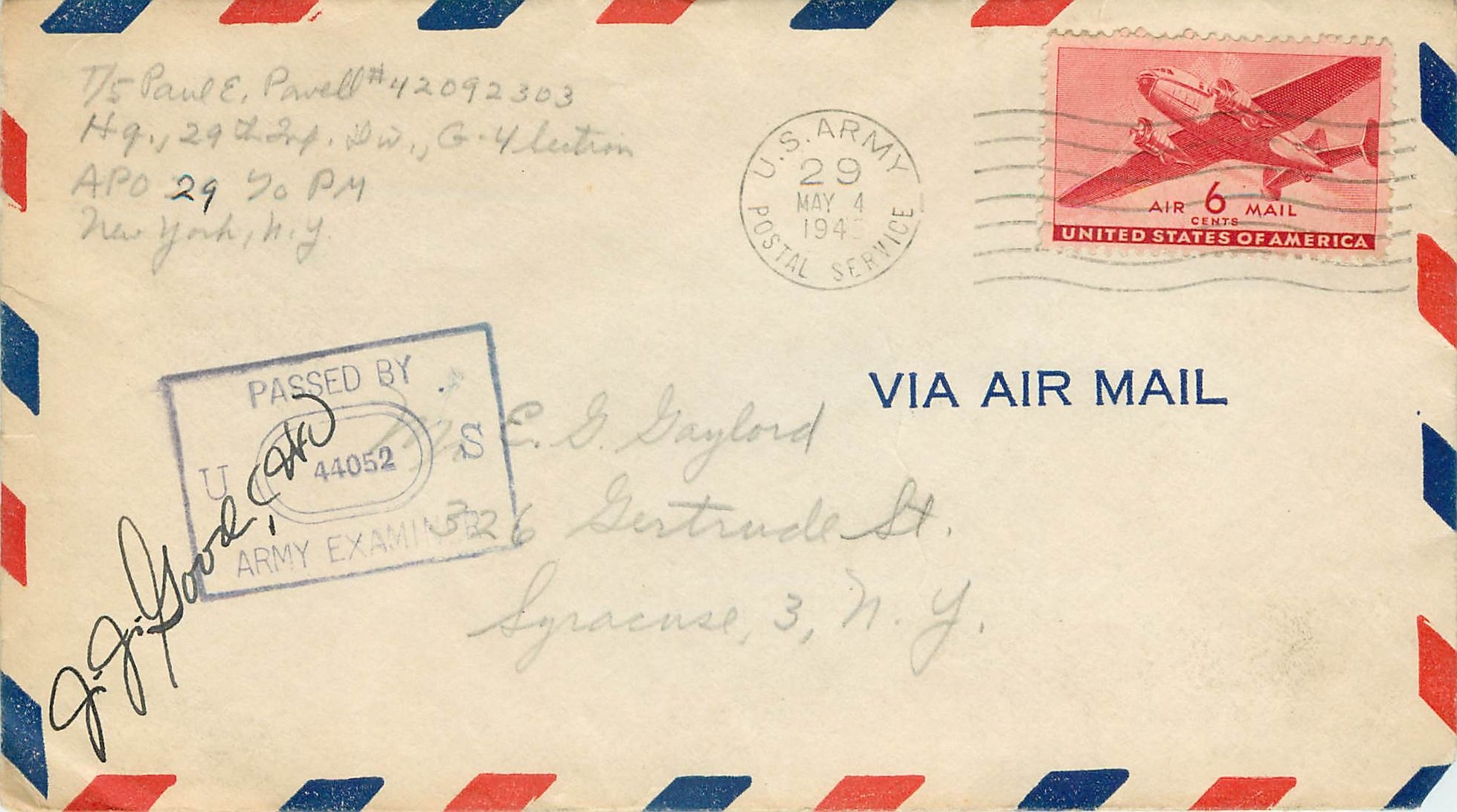 Lettre US Cover US Censor 1945