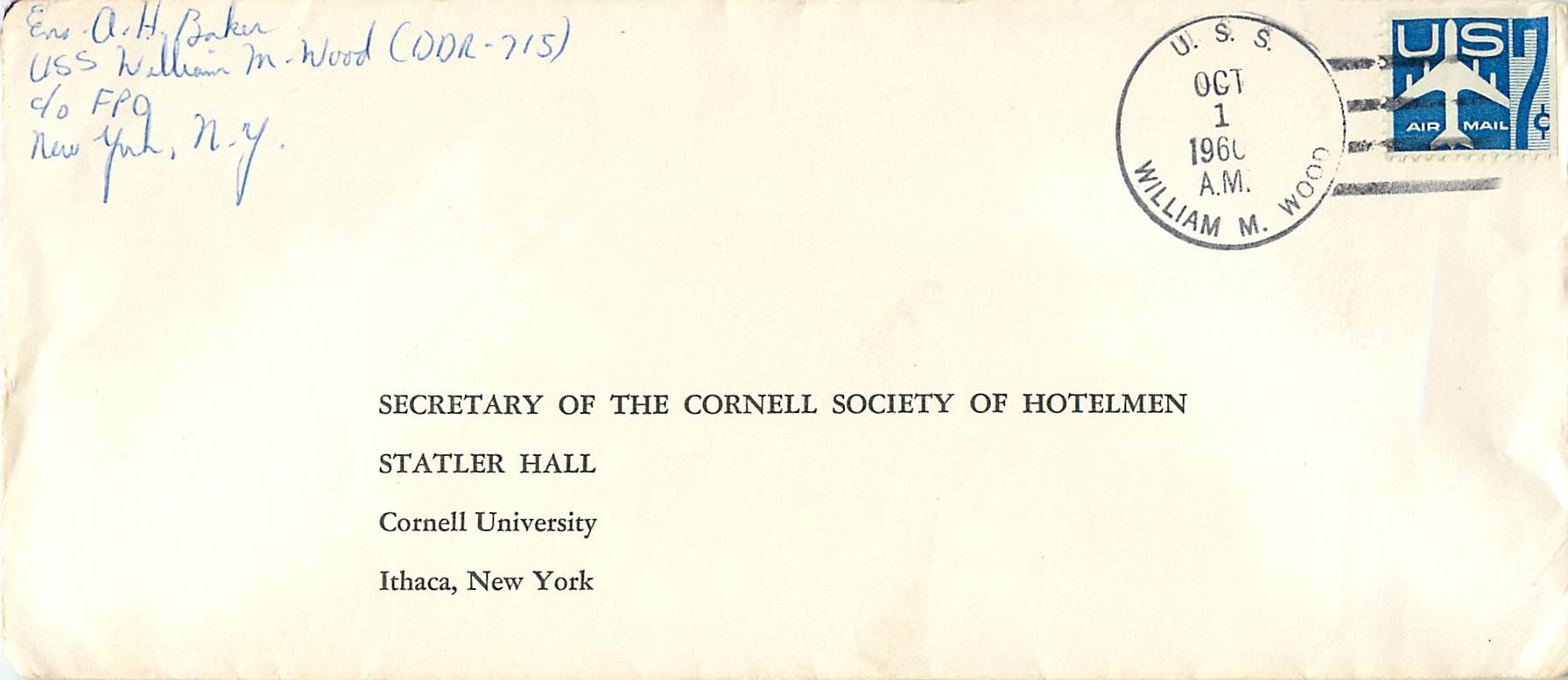 Lettre US Cover US USS William Wood 1960