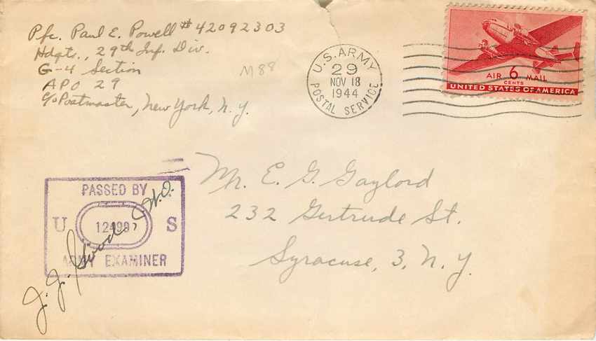 Lettre US Cover US Censor 1944