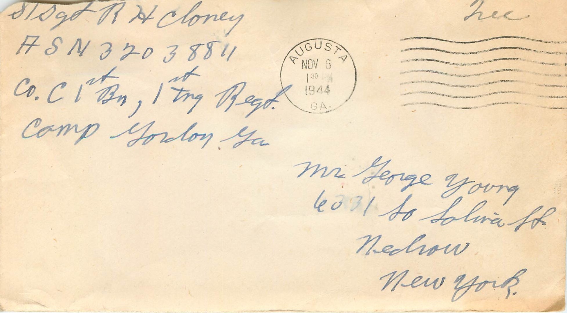 Lettre US Cover US Censor Augusta 1944
