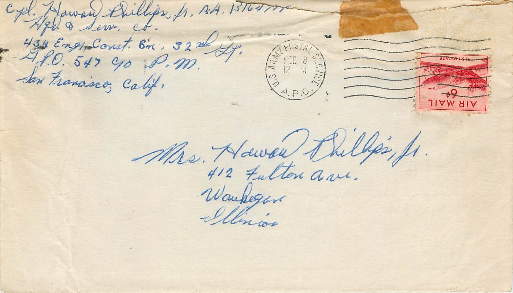 Lettre Cover US Army postal service to Illinois