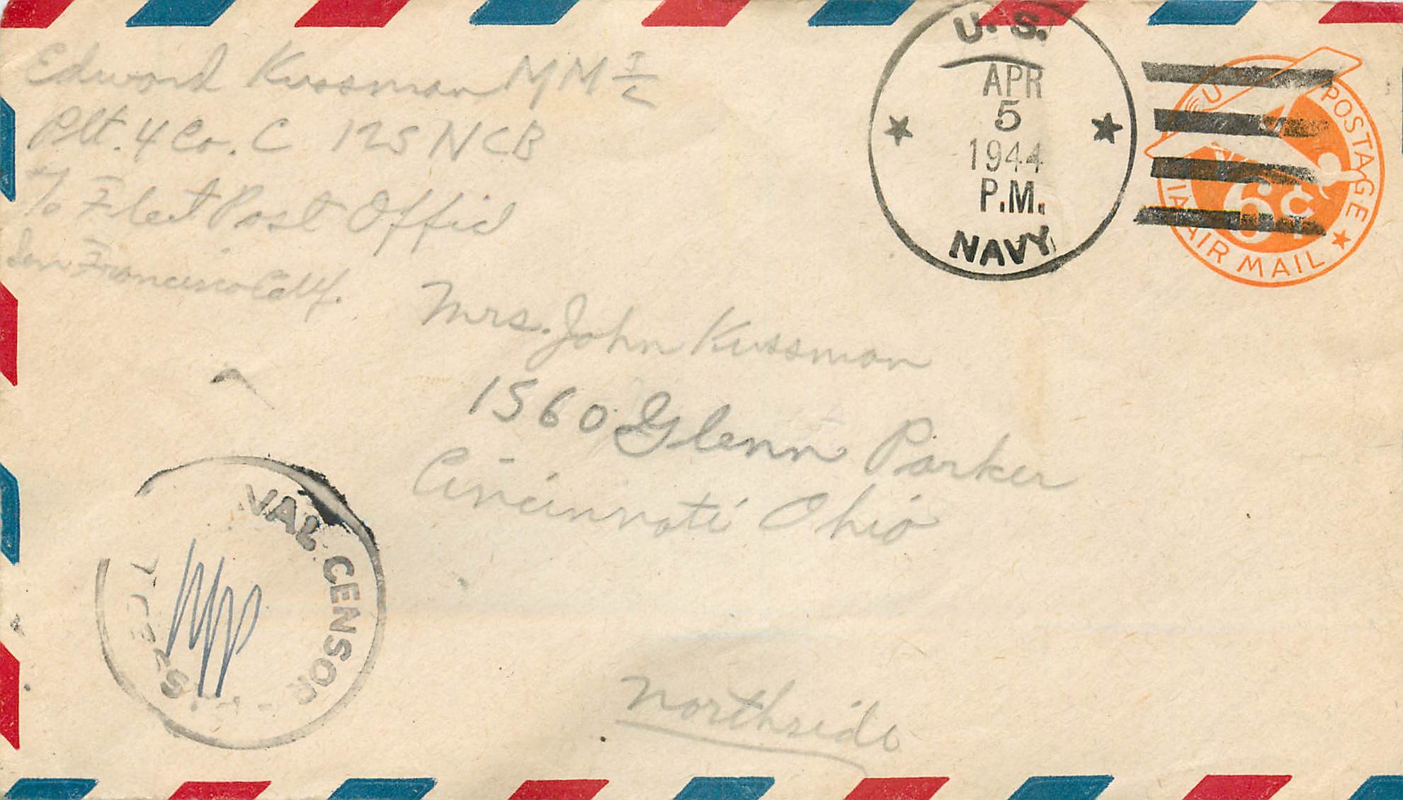 Lettre Cover US Army postal service Censored 1944