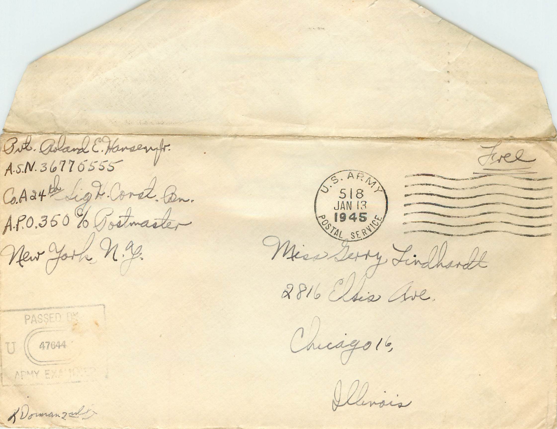Lettre Cover US Army postal service Censored 1945