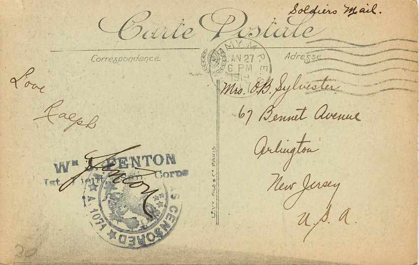 CPA Loches Le château Royal Cachet Militaria Censored US army Militaria 1919 — Verso