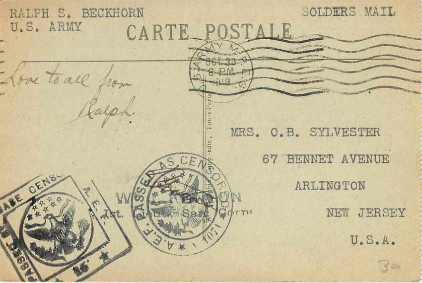 CPA Tours La basilique Saint Martin Censure US 1919 — Verso