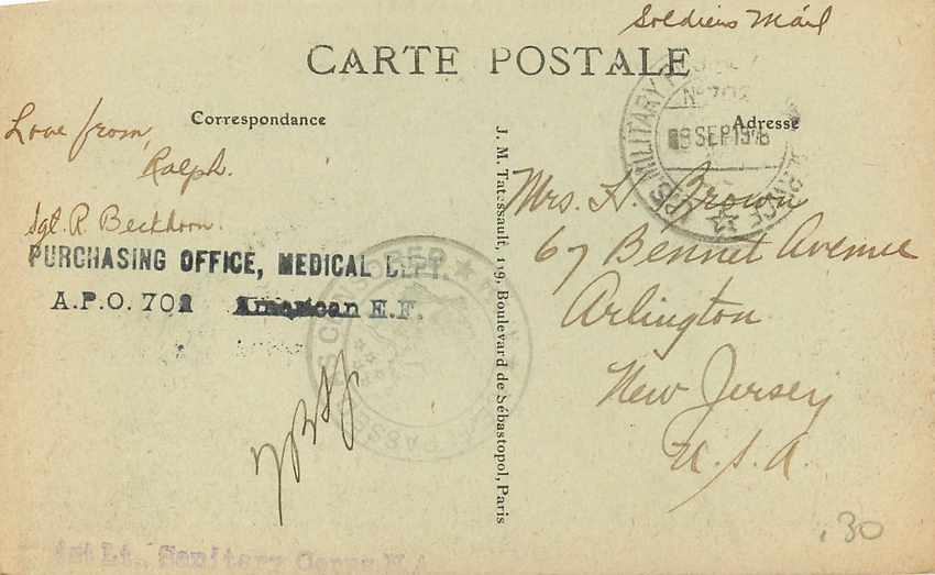 CPA Paris Tour Eiffel Censure US Army 1918 — Verso