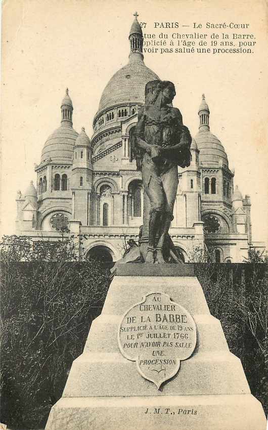 CPA Paris Le Sacre Cœur Statue du Chevalier de la Barre US Censor Militaria 1918
