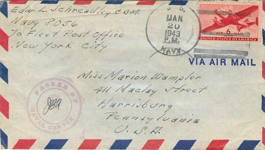 Lettre Cover US Army postal service Censored 1943