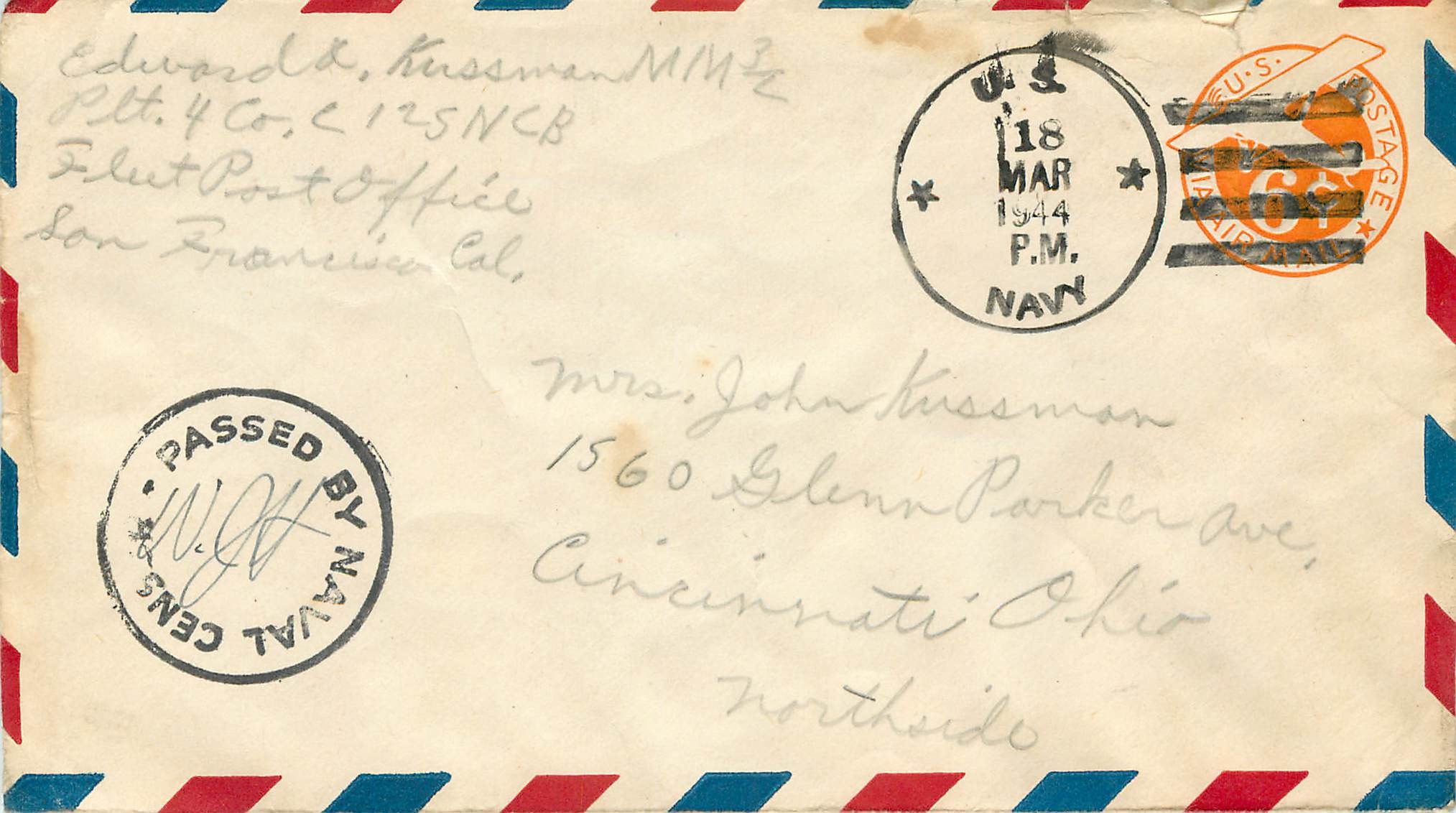 Lettre Cover US Army postal service Censored 1944