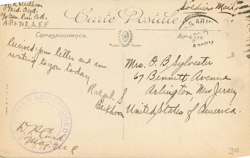 CPA Paris La Madeleine et la Rue Royale  US Censor 1918 — Rückseite