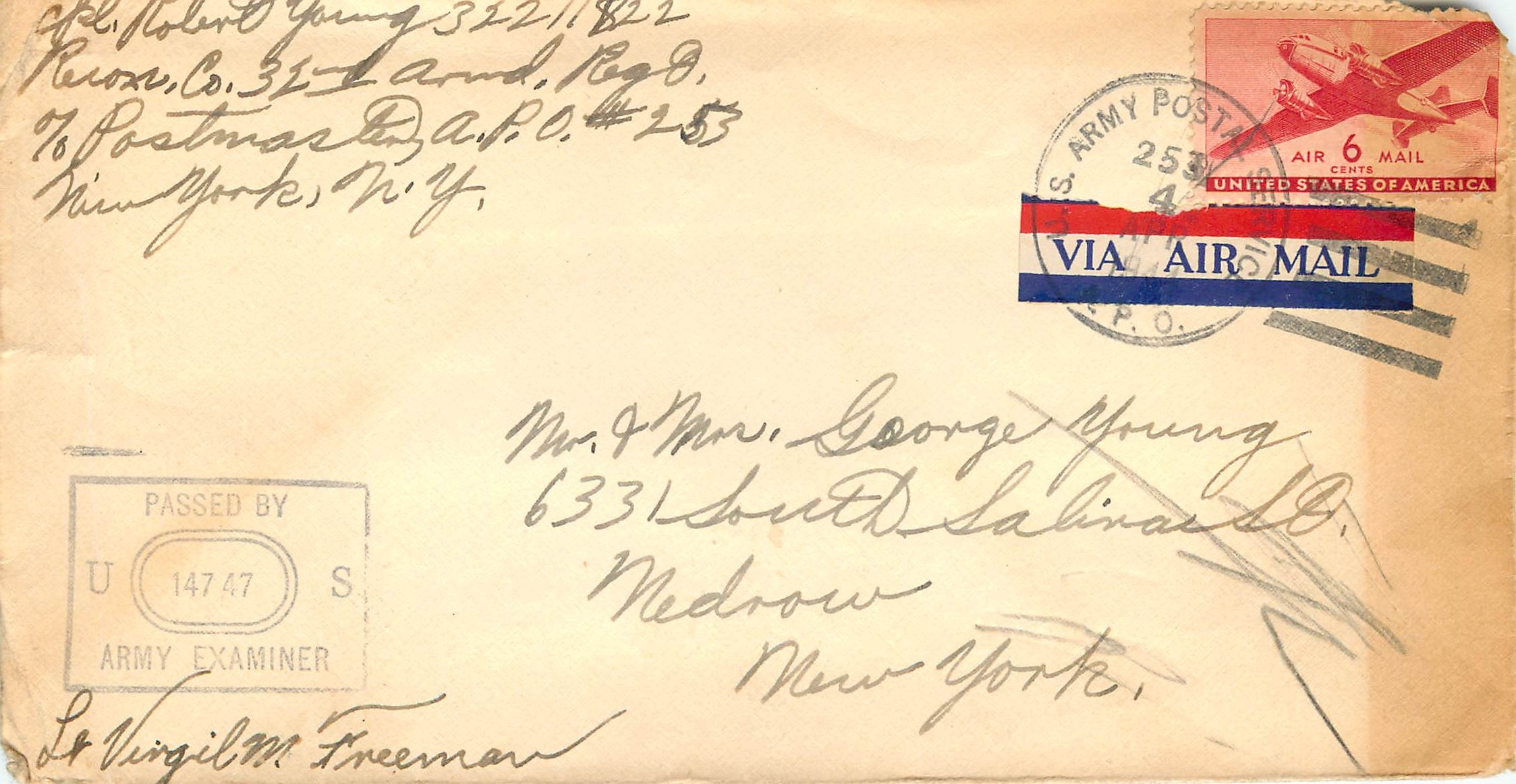Lettre Cover US Army postal service Censored 1944