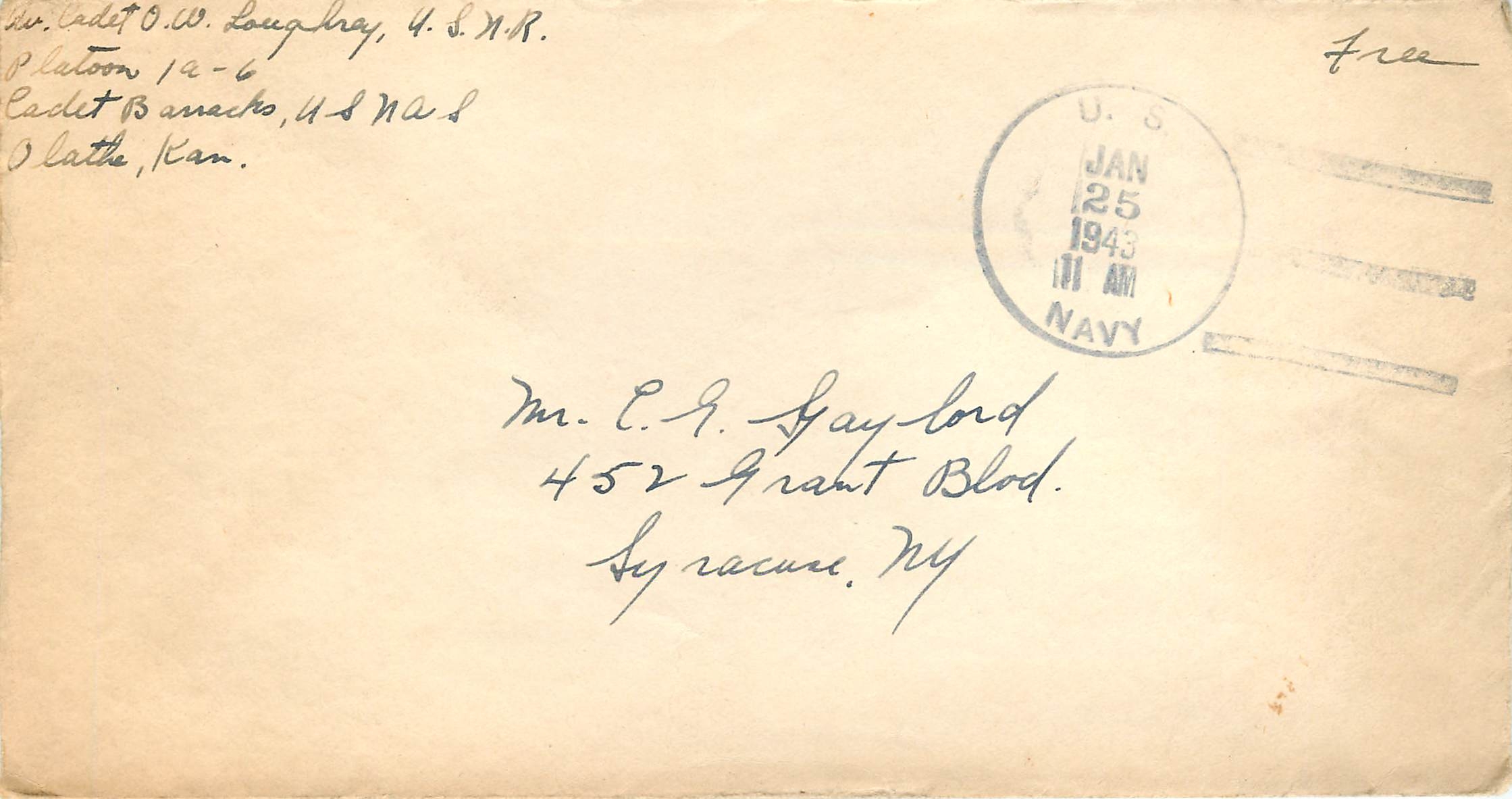 Lettre Cover US Army postal service Censored 1943