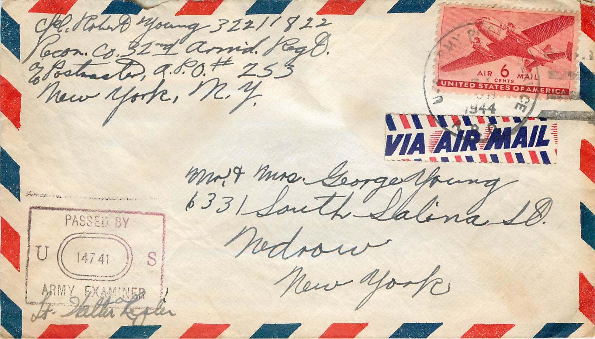 Lettre Cover US Army postal service Censored 1944